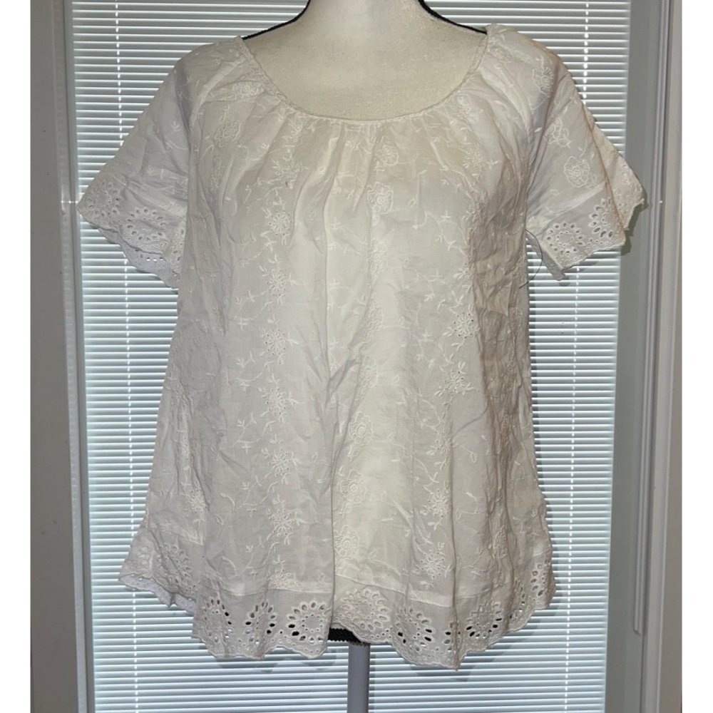 Calvin Klein White Eyelet Top — Petite Small